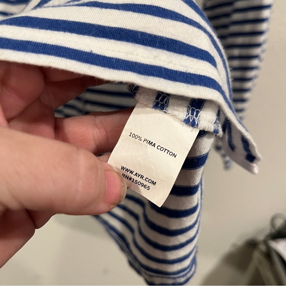 AYR size small Pima cotton blue and white stripe shirt basic old money quiet lux - Picture 5 of 8